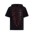 Black hooded men's T-shirt with sequin decoration and short sleeves in loose fit