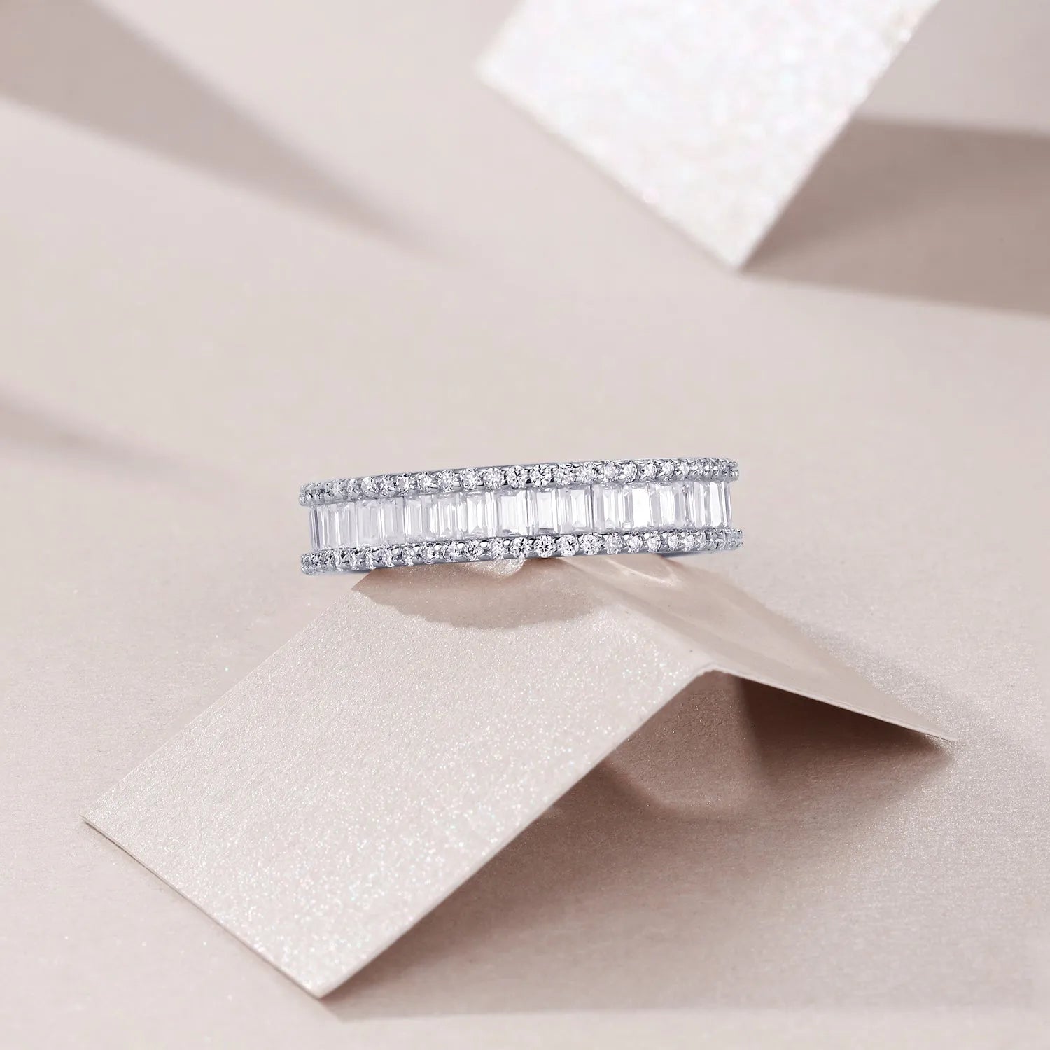 Studded With Stars moissanite wedding ring set on S925 silver platinum-plated band in gift box