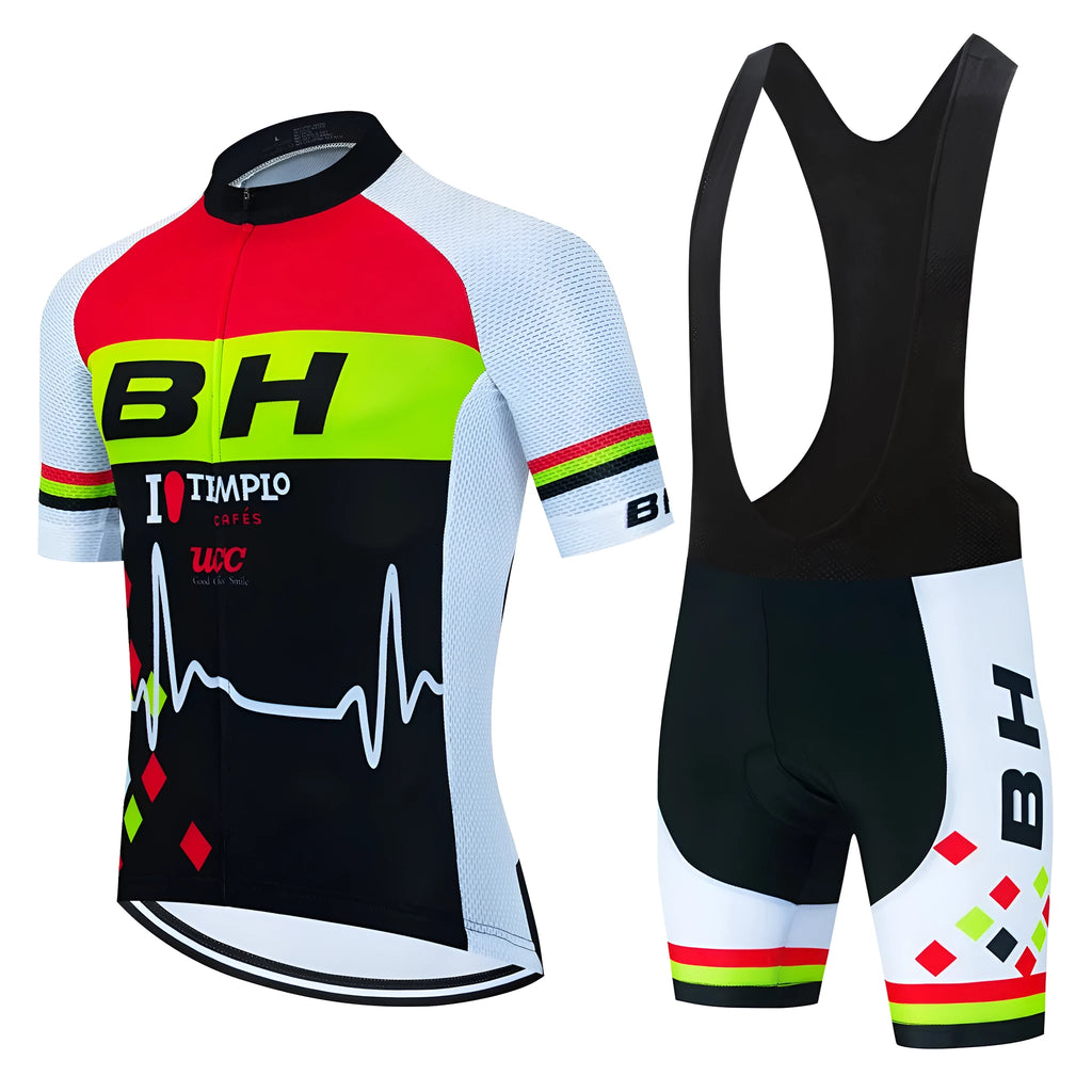 BH men's short sleeve riding sweatshirt suit in quick-dry mesh fabric with top and jumpsuit set for cycling and outdoor sports