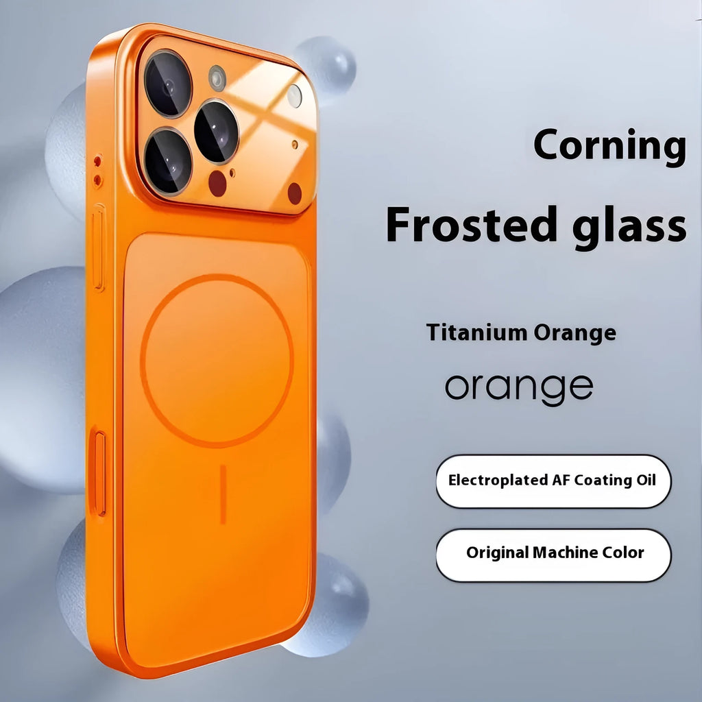 iPhone 15 magnetic shockproof phone case with tempered glass and anti-fingerprint frosted finish