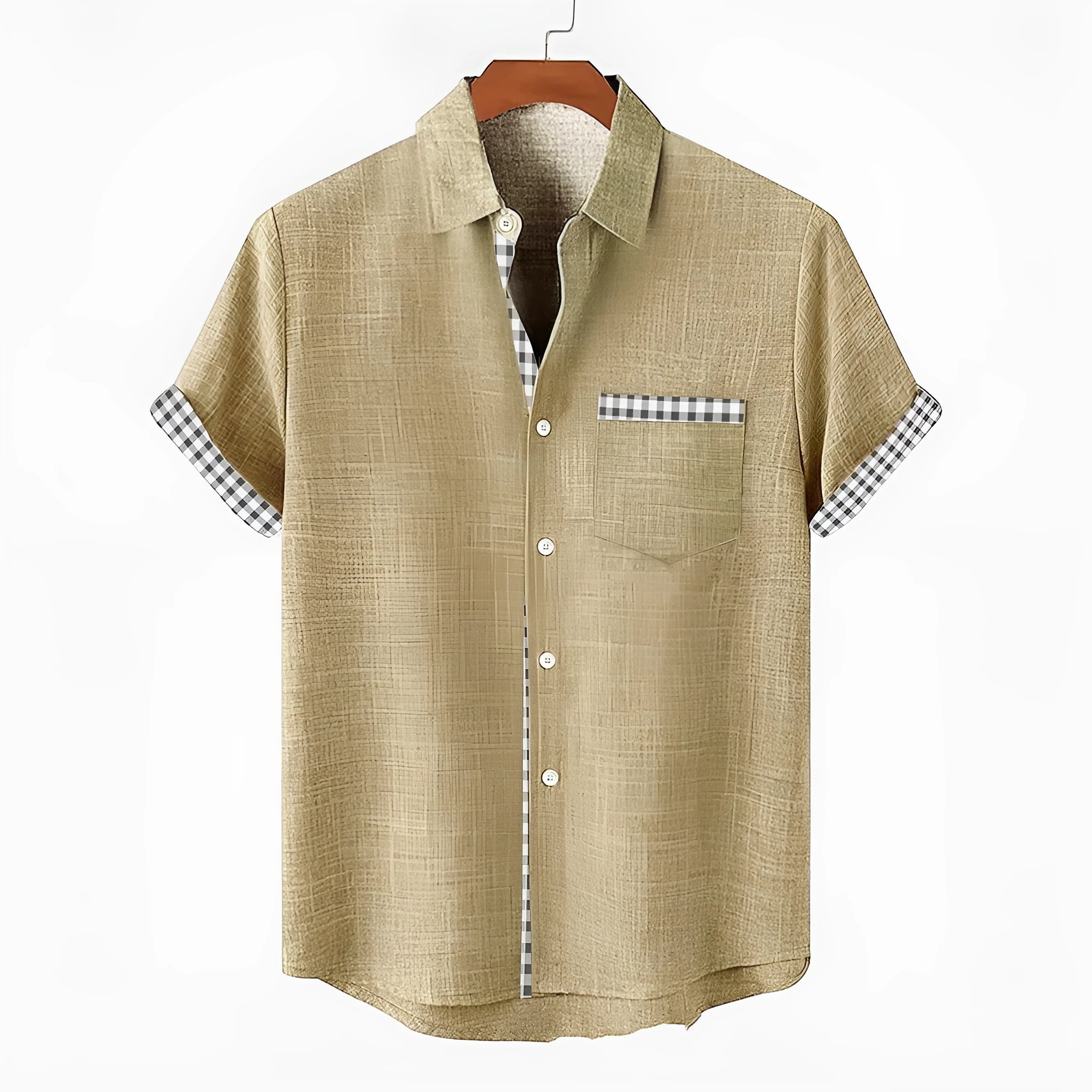 Linen short sleeve shirt with ocean fish pattern lapel detail in loose casual fit