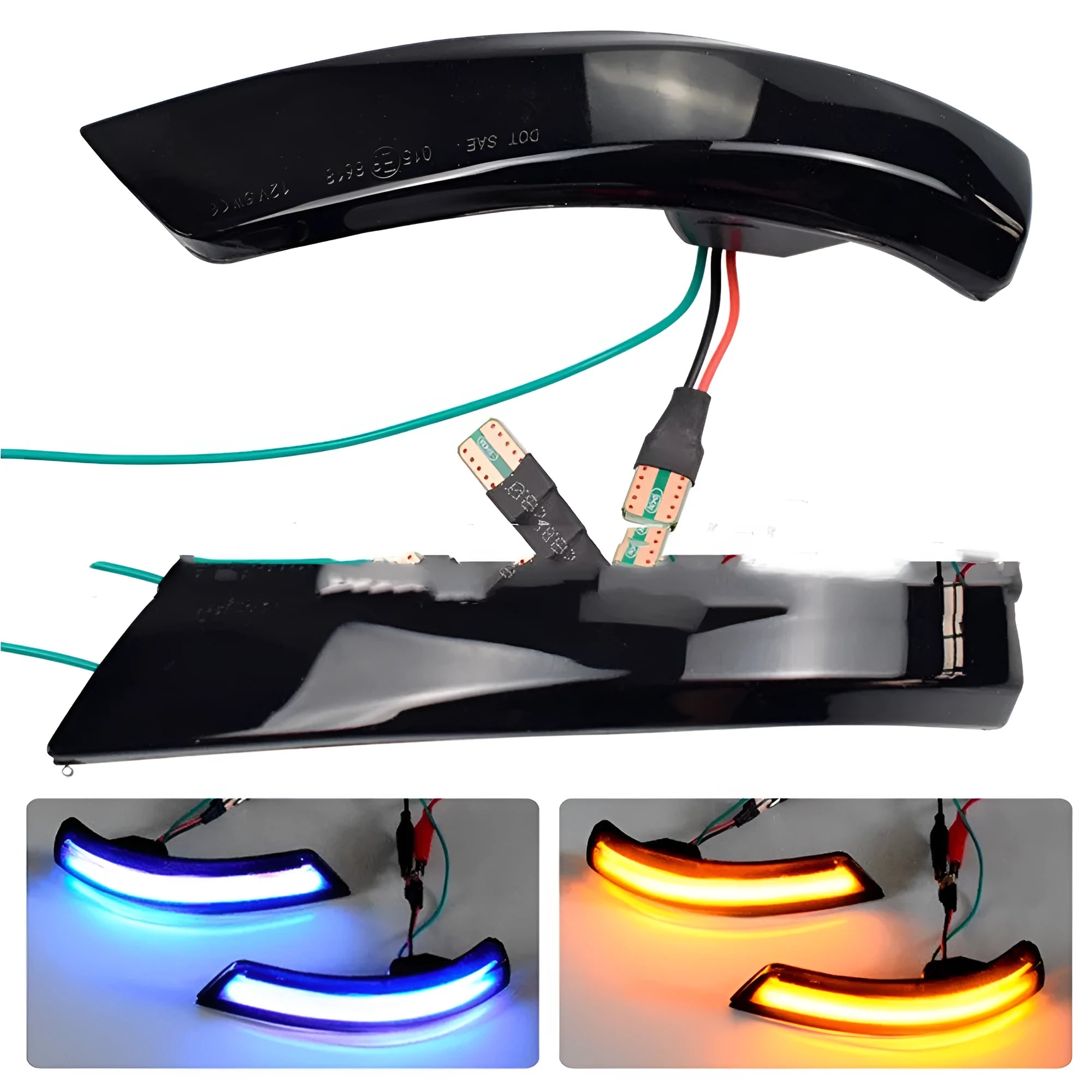 Ford Focus Mondeo rearview mirror waterfall lights with blue accent and ABS construction