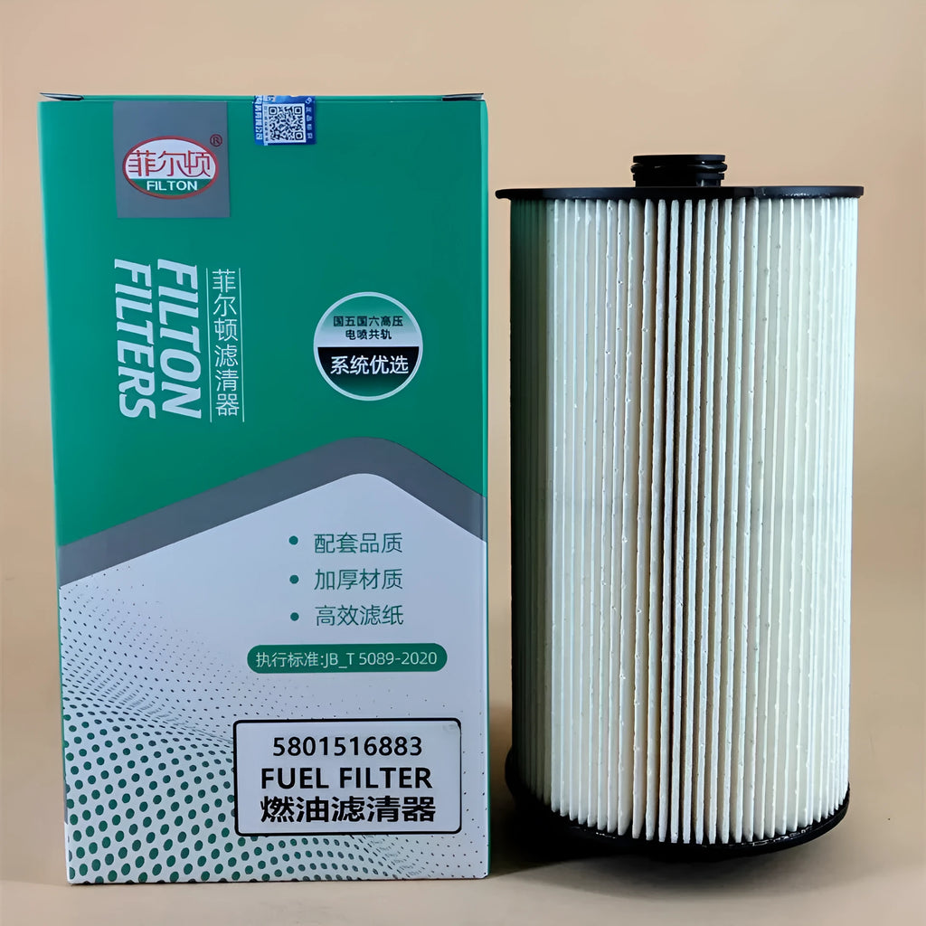 Iveco genuine fuel filter part 5801516883 for diesel vehicle fuel systems.