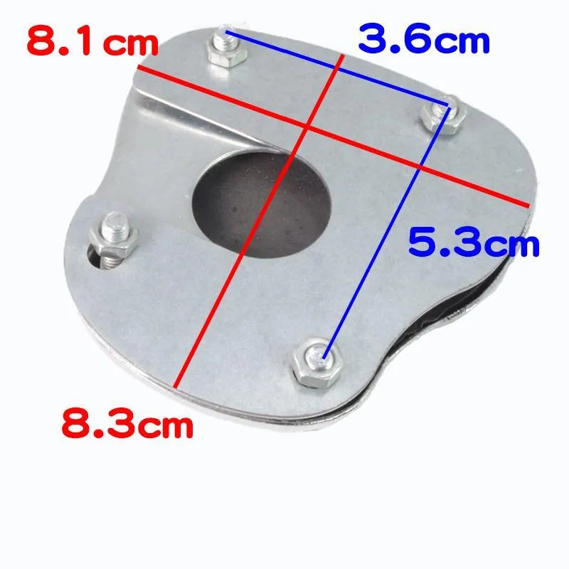 Metal motorcycle brake pedal skid plate showing foot pedal, square foot pedal, and small brake plate design options.