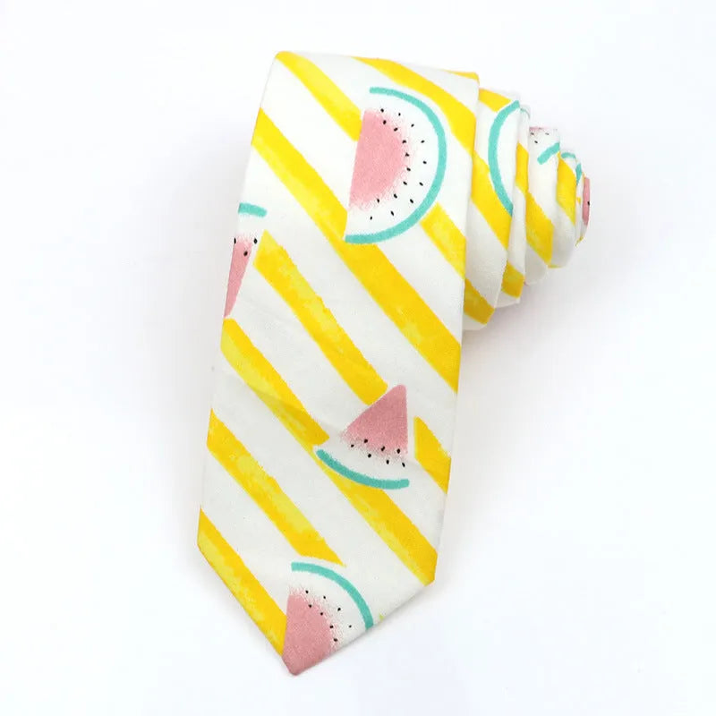 Korean style narrow cotton bow tie for men with printed cartoon pattern design