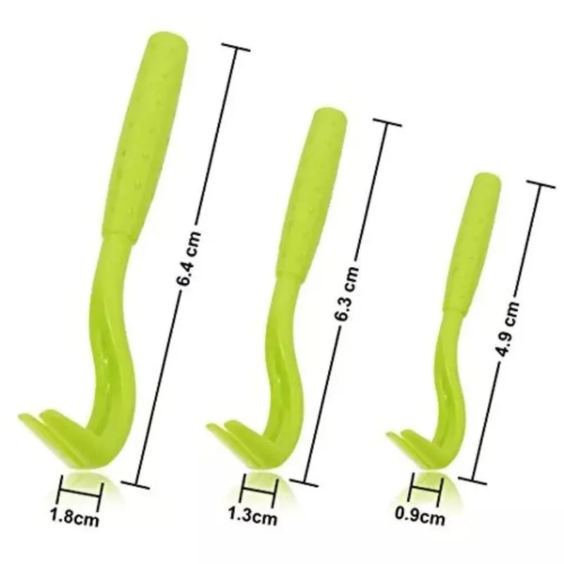 3 plastic tick removal tools for pets in blue and green colours