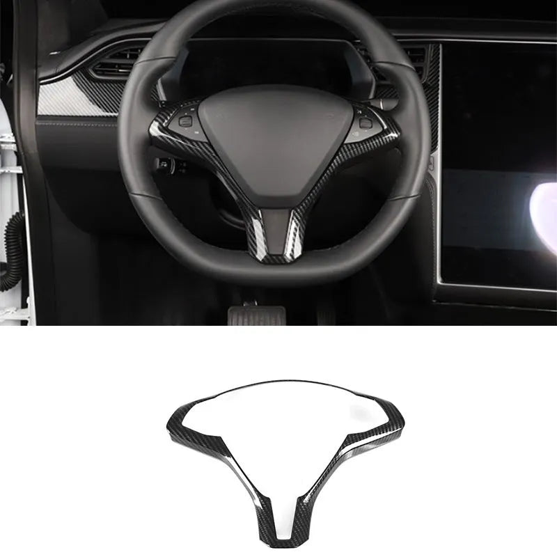 Tesla Model S steering wheel decorative trim strip in carbon fibre colour finish
