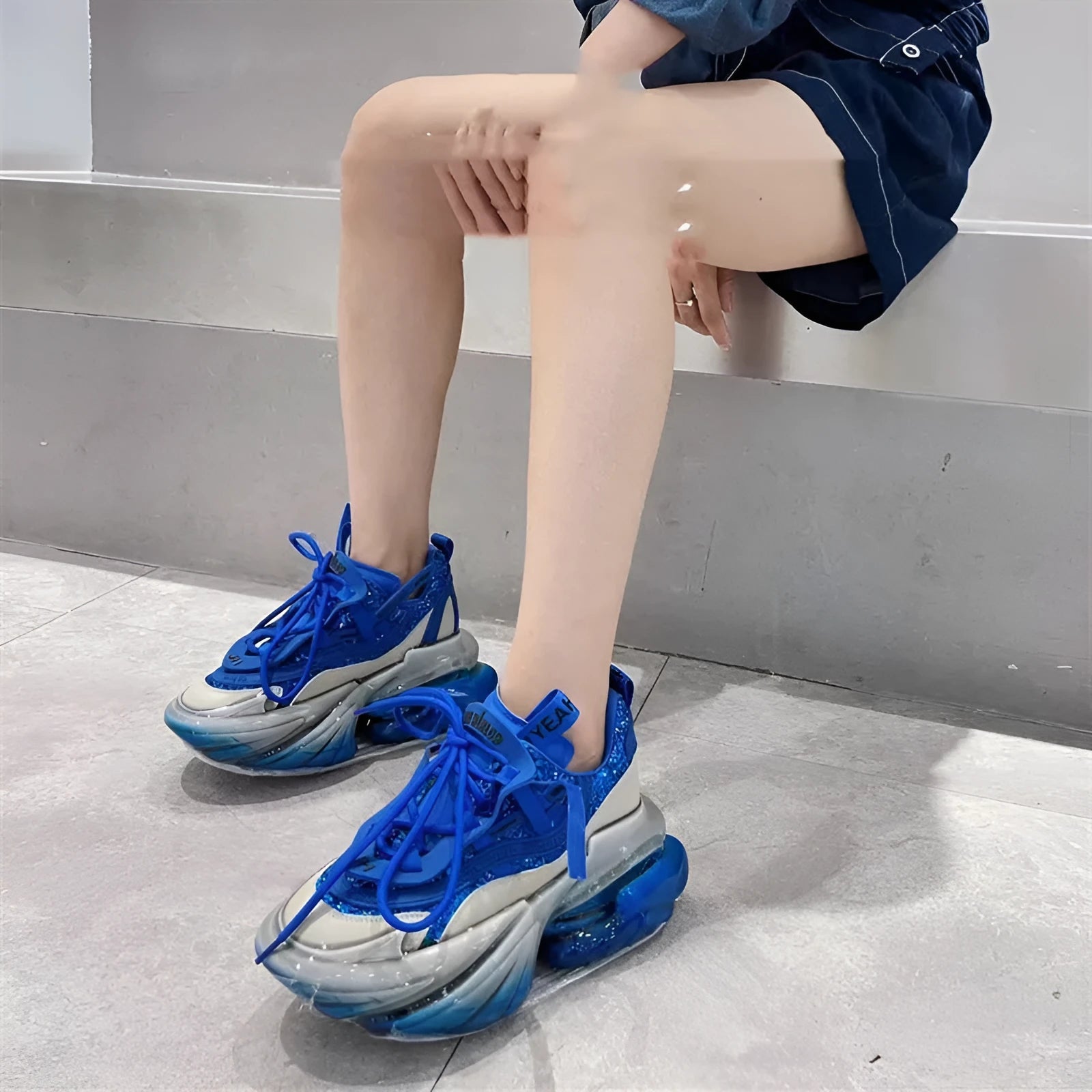 Women's leather sports shoes with thick jelly sole and cross-tie design in multiple colours
