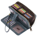 Women's long expanding card holder wallet in synthetic leather with anti-theft swiping feature