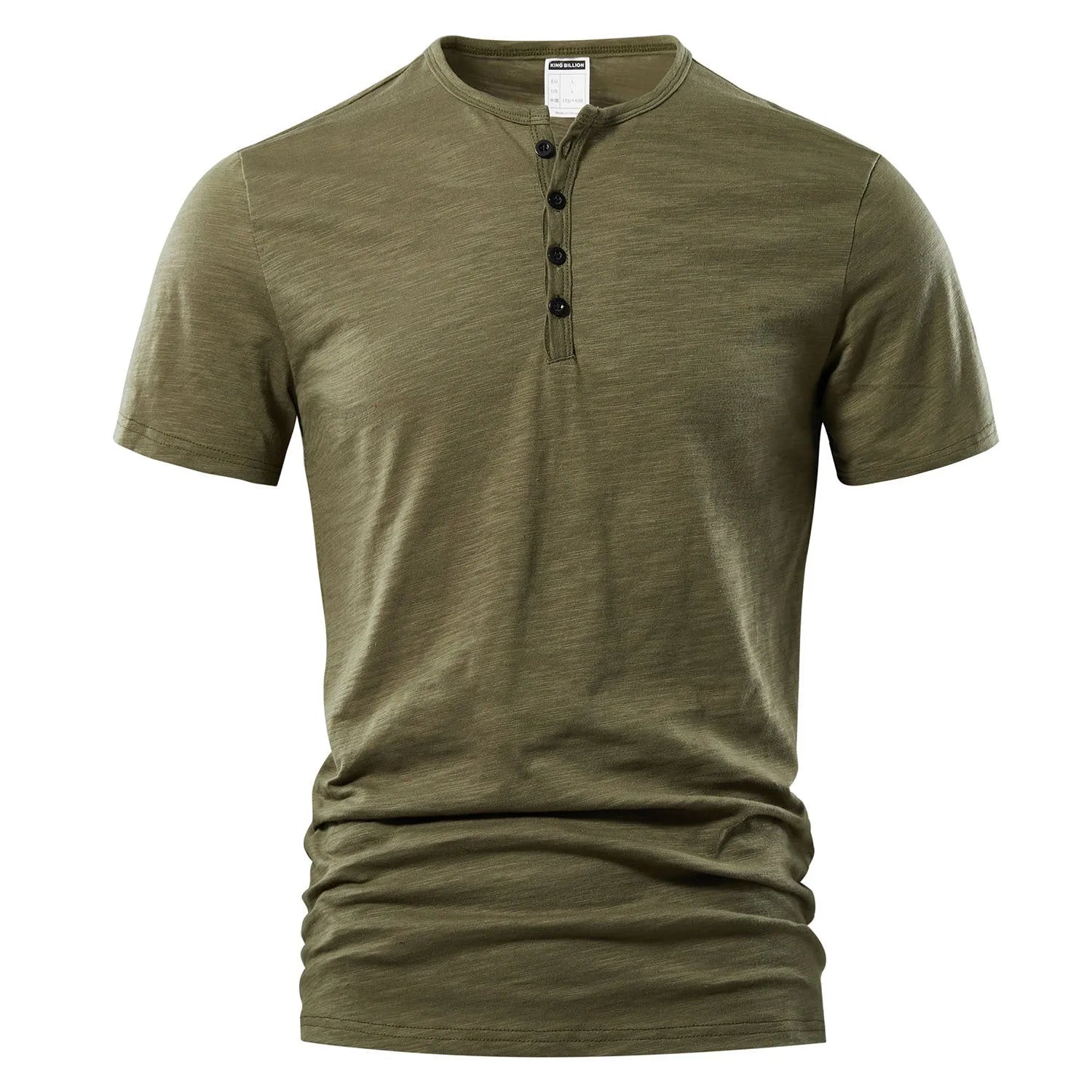 Men's slub cotton casual short sleeve shirt in solid colour with British style pullover design