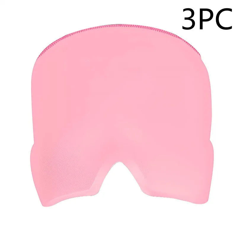 Black elastic cloth gel eye mask for headache relief measuring 22cm by 17cm