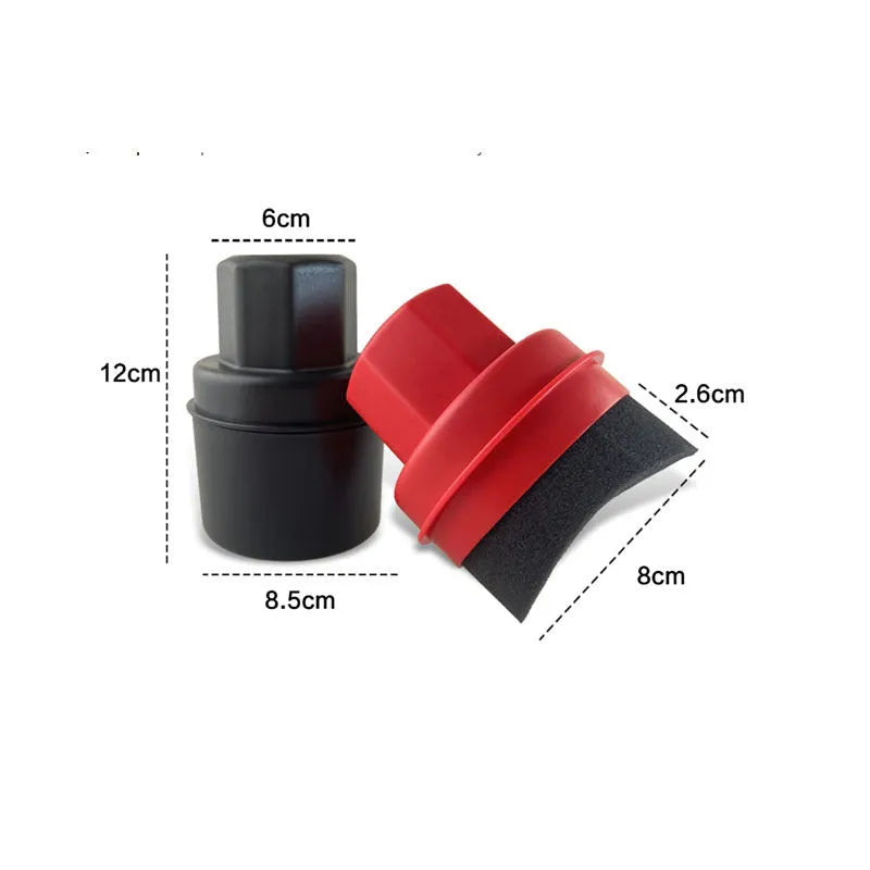 Hand-held black car tyre polishing sponge brush with lid, dimensions 85mm by 120mm, for applying tyre dressings.