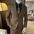 Men's dark green slim fit business suit with structured blazer and trousers