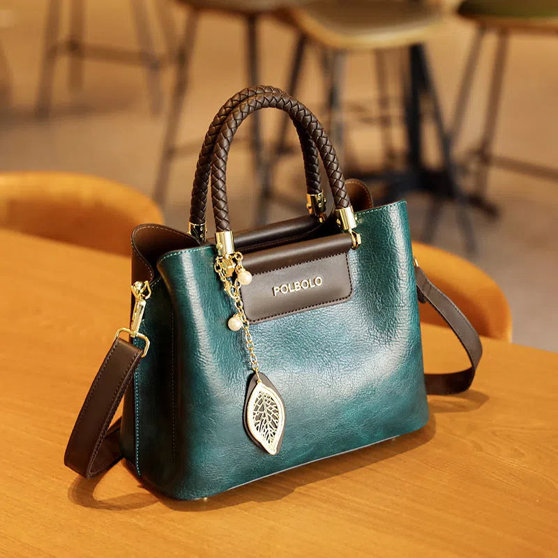 Genuine leather tote bag for women large capacity horizontal rectangular casual travel bag with internal pockets