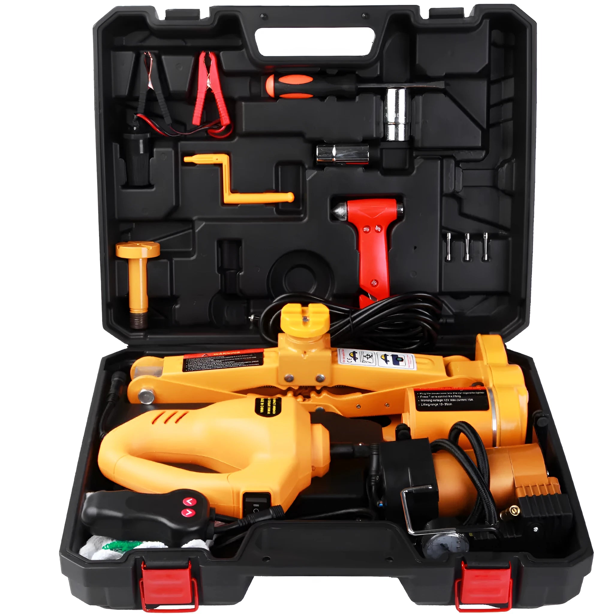 Yellow steel electric car jack set with electric wrench for vehicle tyre changes