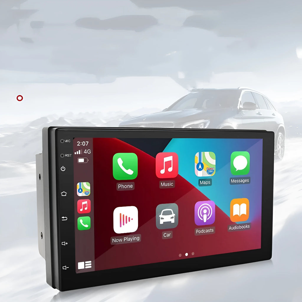 Black universal CarPlay MP5 navigation radio with 7-inch screen for manual transmission vehicles
