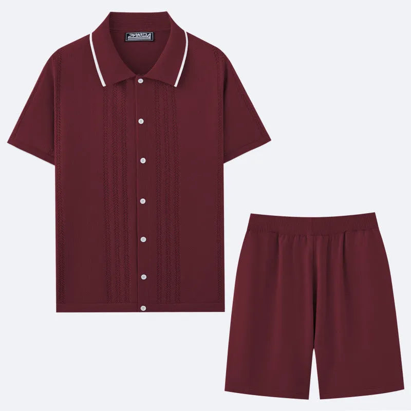 Tencel business casual two-piece set with short sleeve top and shorts in khaki colour
