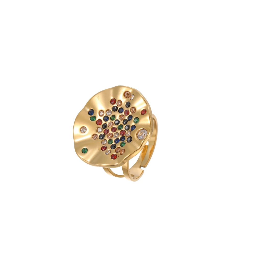 Geometric adjustable titanium steel ring with crystal inlay and open mouth design