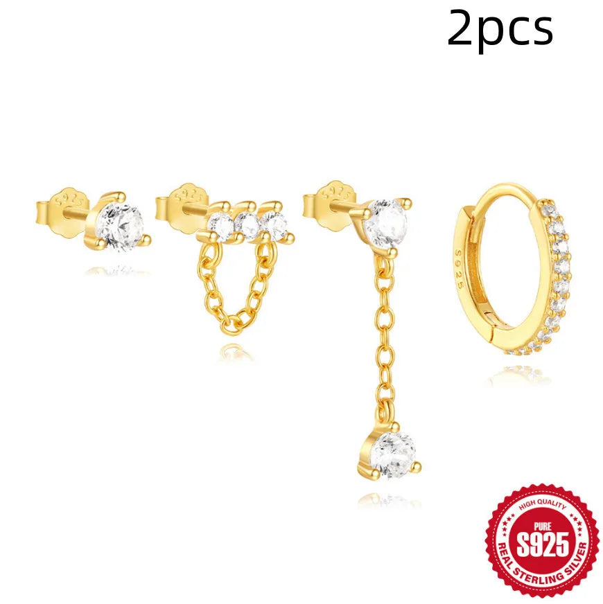S925 sterling silver earrings with geometric clover petal design in gold colour finish