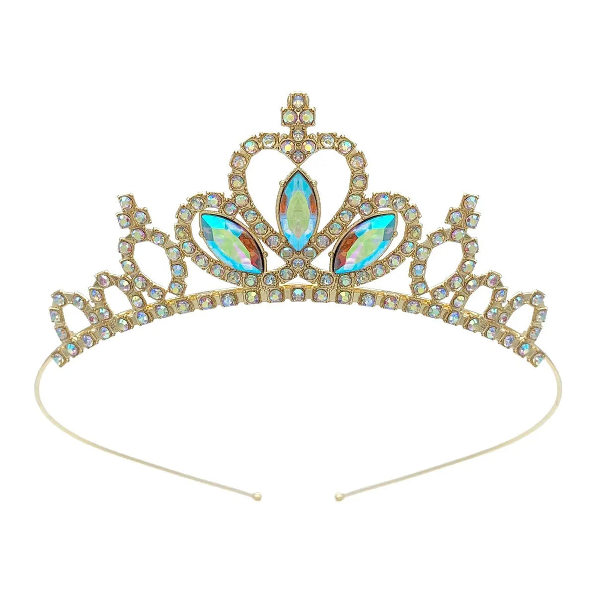 Gold and silver alloy princess crown headdress with electroplated gemstone colour finishes for birthday parties
