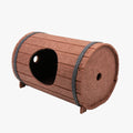 Assembled wine barrel cat bed with three polyester fibre felt boards and binding straps