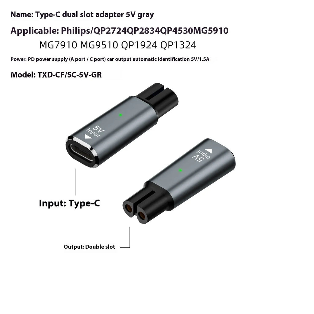 USB C charging adapter for electric shavers with aluminium alloy housing in black colour