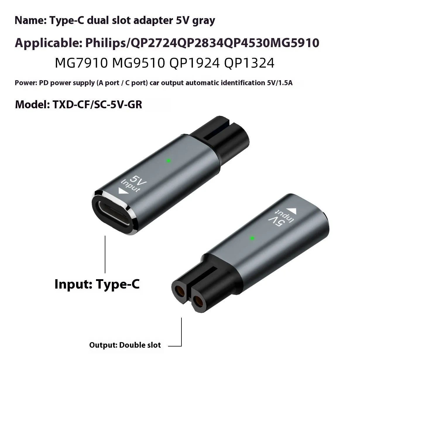 USB C charging adapter for electric shavers with aluminium alloy housing in black colour