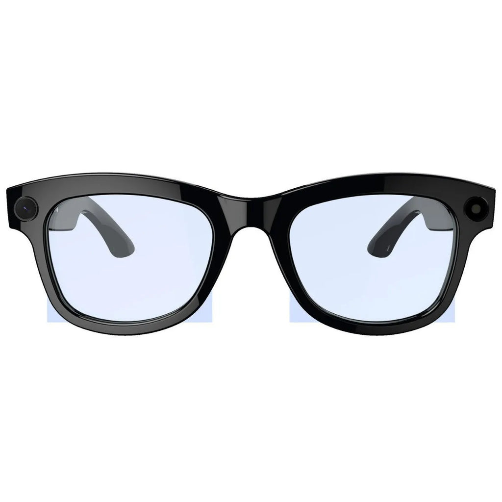 M01 black and transparent lens AI translation smart glasses with a built-in HD camera on a PC ABS frame.