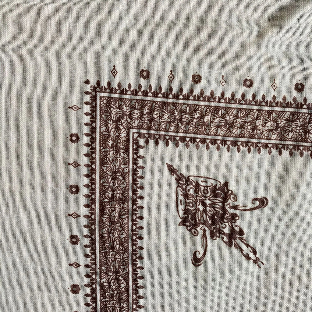 Printed square polyester scarf showing 138cm dimensions and printed pattern design in available colours