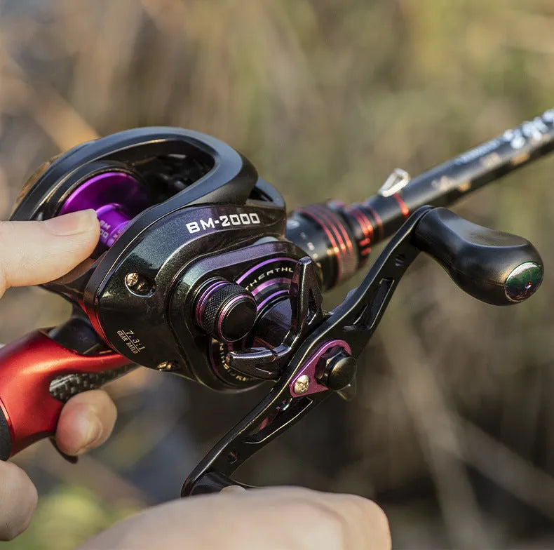 BM2000 model spinning fishing reel with a water drop shaped spool.