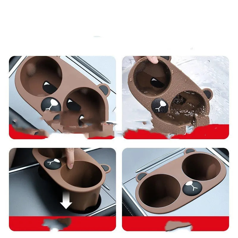 Silicone cup holder stabiliser for car centre console in grey, tan and pink colours