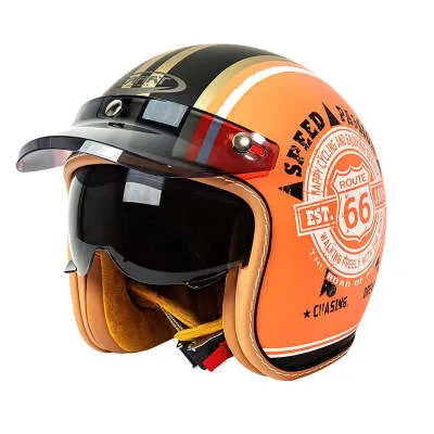 Retro style half helmet for motorcycle riding shown in multiple colour options on a grey background