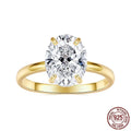 Silver oval cut zircon engagement ring with gold colour electroplating finish on white background