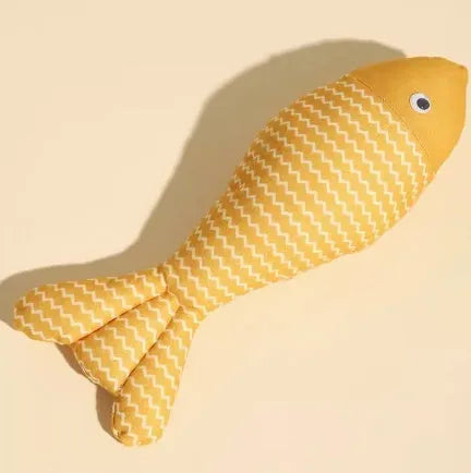 Catnip-filled fabric fish toy in blue, red or yellow available in large, medium and small sizes