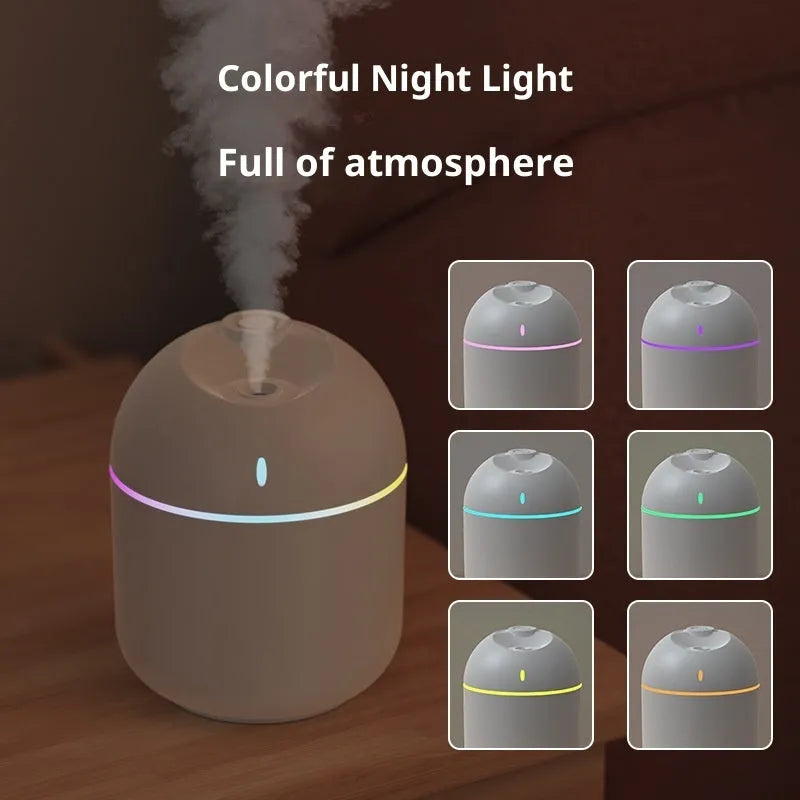 USB desktop humidifier with large spray, mute operation, and colour light in green plastic body