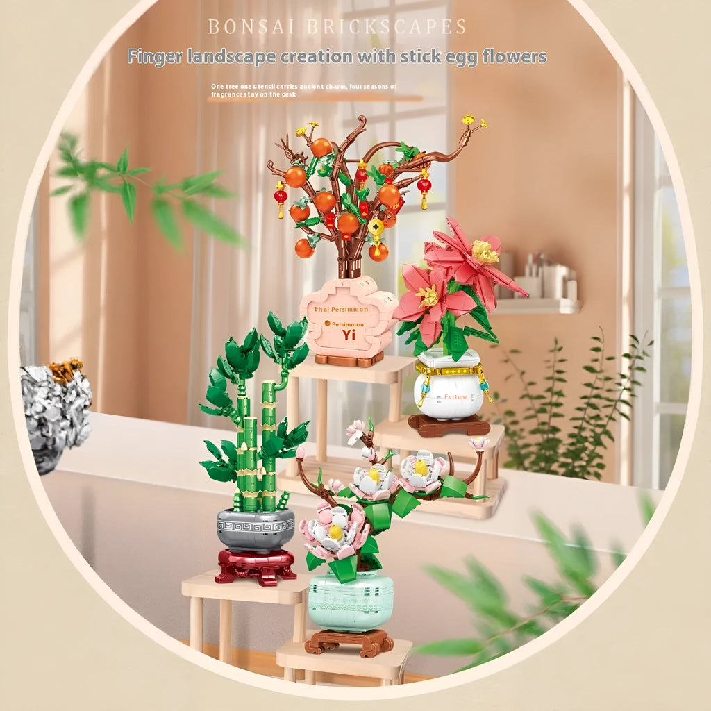 Fortune decoration building blocks toy plum ornaments plastic small particle set in colour box