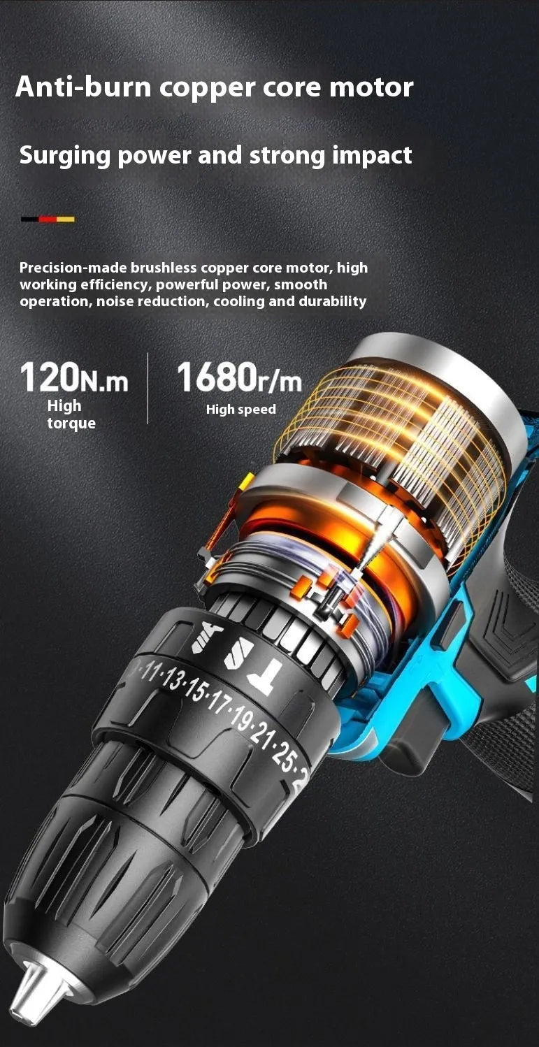 12V two-speed multi functional impact pistol drill electric screwdriver set in luxury packaging