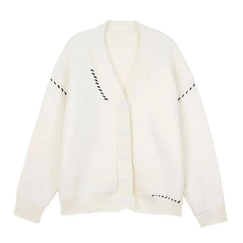 Women's loose fit knitted cardigan coat with long sleeves in black