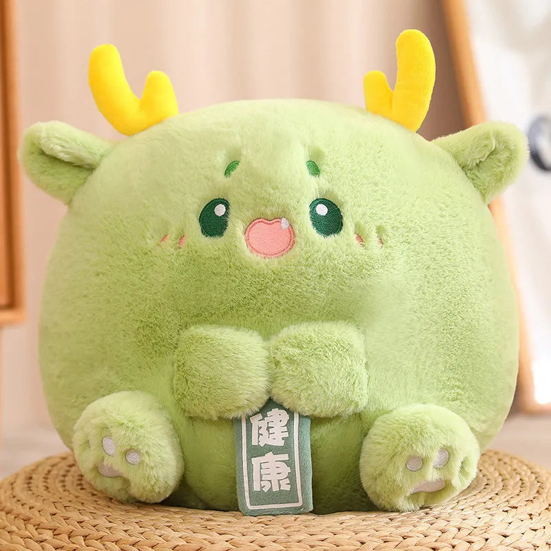 Cute dragon group plush doll toy in green with PP cotton filling, 28cm height, short plush fabric, white background