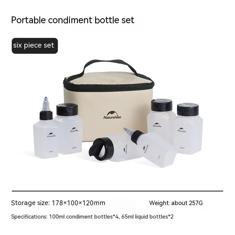 Naturehike portable six-piece PP plastic seasoning bottle set for outdoor camping and picnics