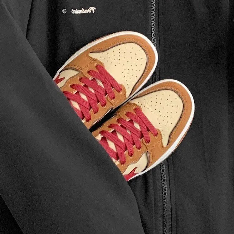 Brown women's platform sneakers with sequin details on PU leather upper and a white rubber sole.