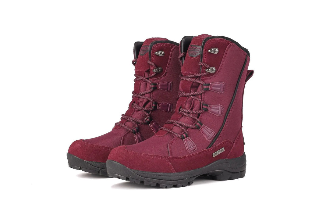 Women's genuine leather mid-calf thermal snow boots in black colour with round toe and rubber sole