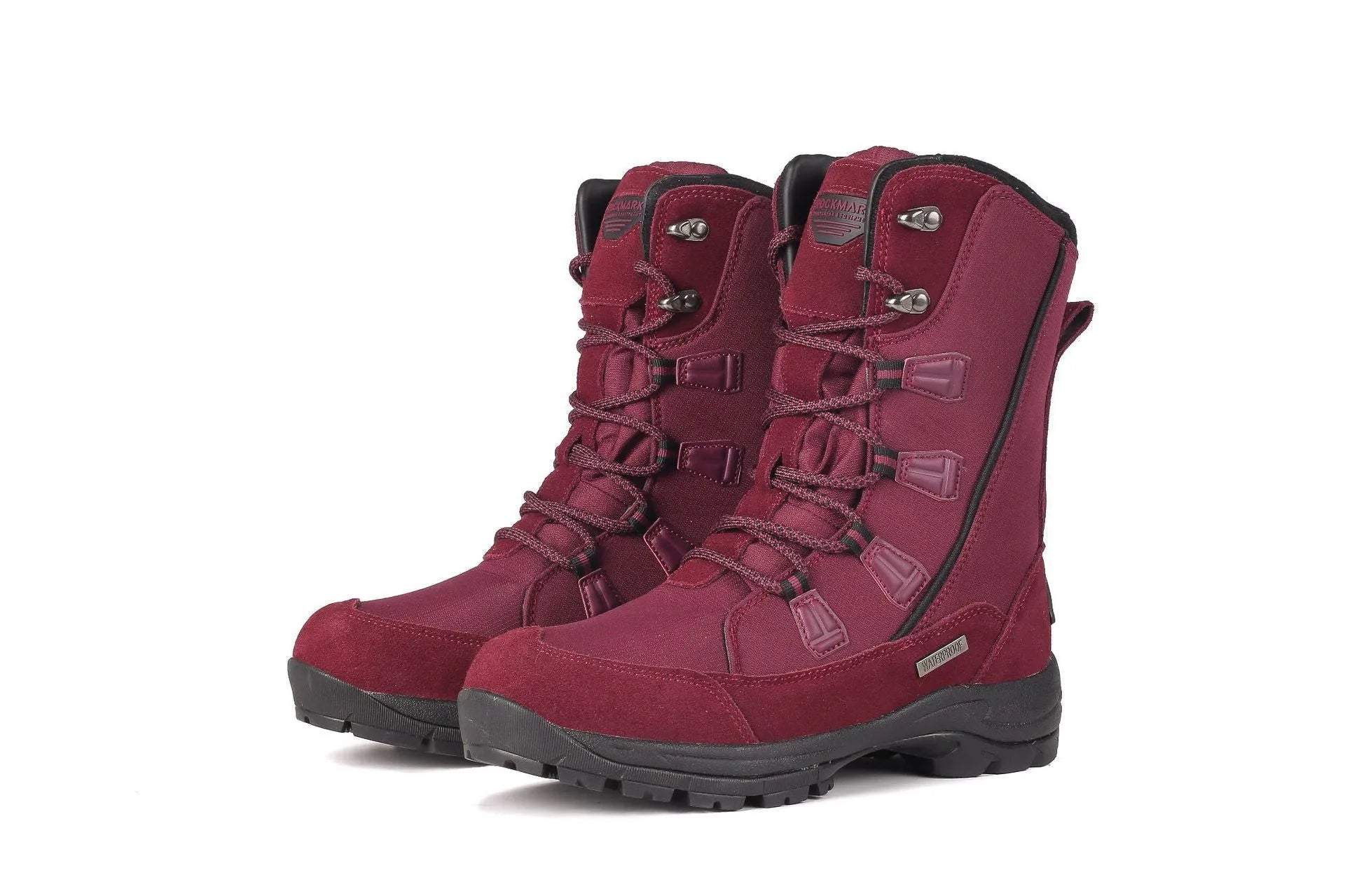 Women's genuine leather mid-calf thermal snow boots in black colour with round toe and rubber sole