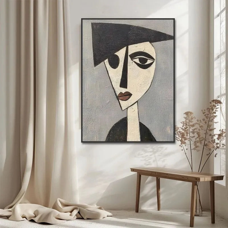 Vertical hand-painted oil painting on canvas modern portrait style for living room wall decor