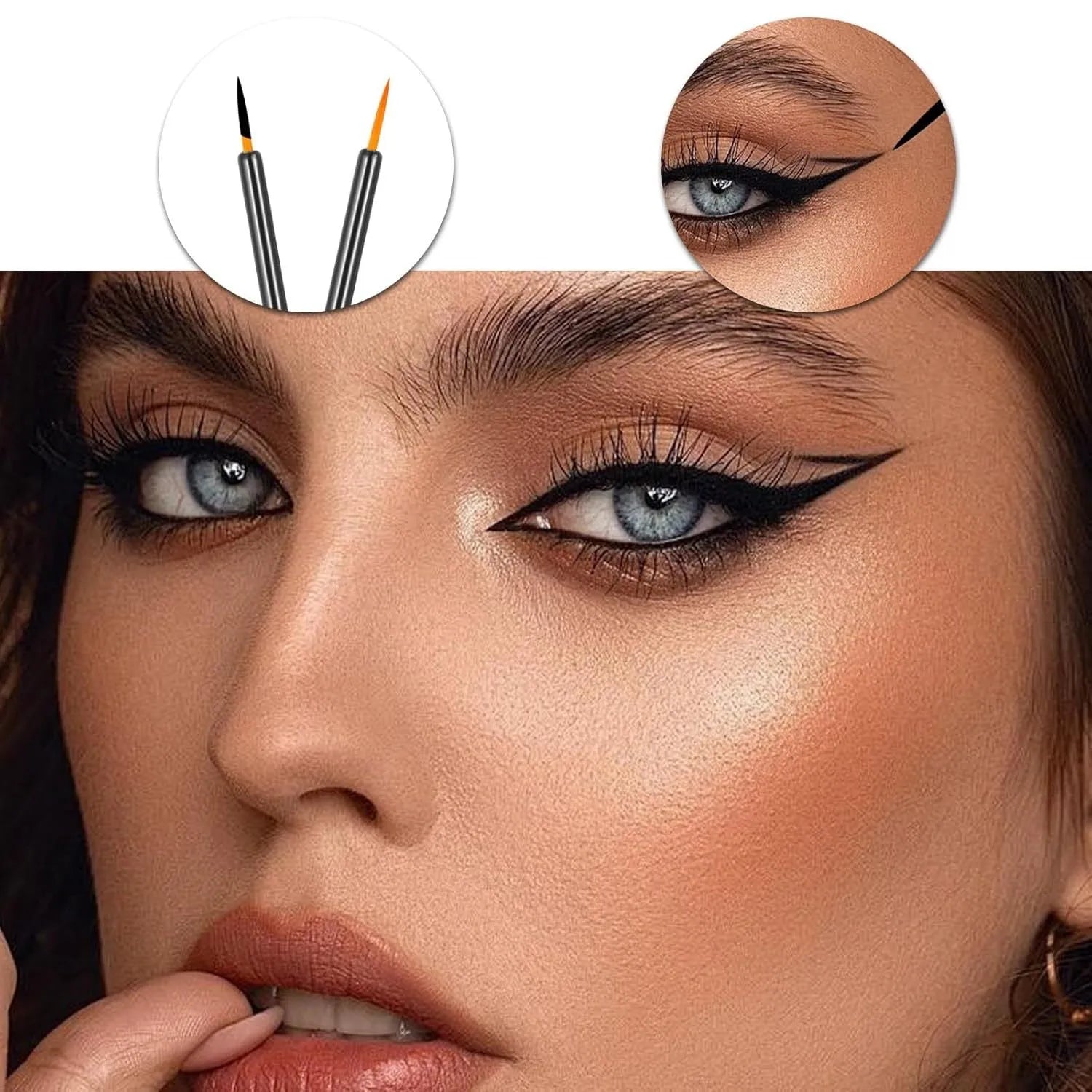 Pack of 100 disposable black eyeliner brushes with fine tips and plastic sleeves