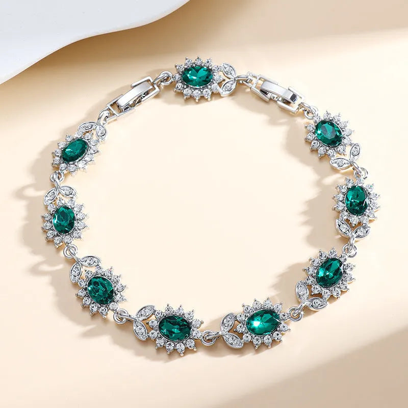 Women's zircon bracelet with electroplated finish in environmentally friendly alloy showing colour options