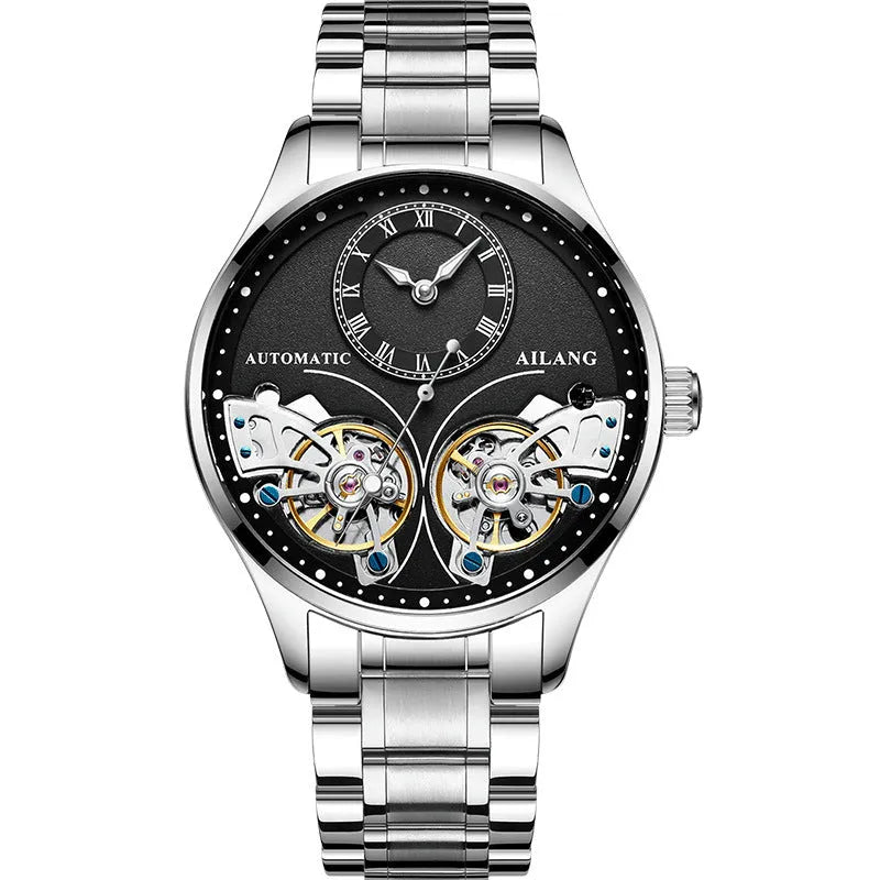 Men's titanium automatic watch with tourbillon and moon phase complications on wrist