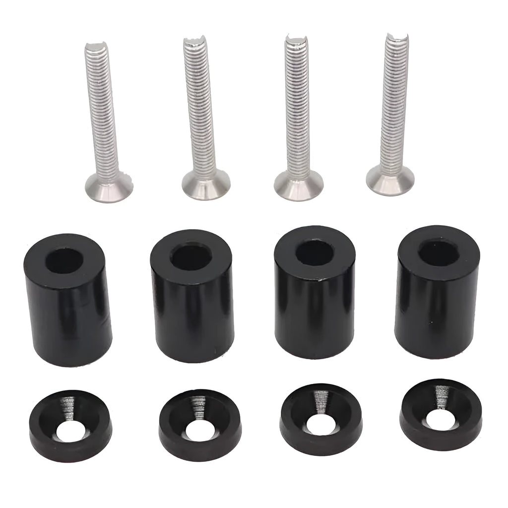 Aluminium alloy machine cover pad height sheet kit with screws, nuts, washers in red, blue, black colours.