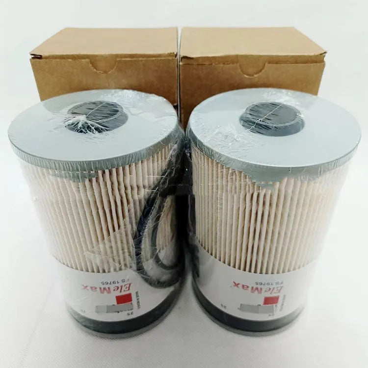 FS19764 diesel fuel filter with white housing and specifications for generator use.