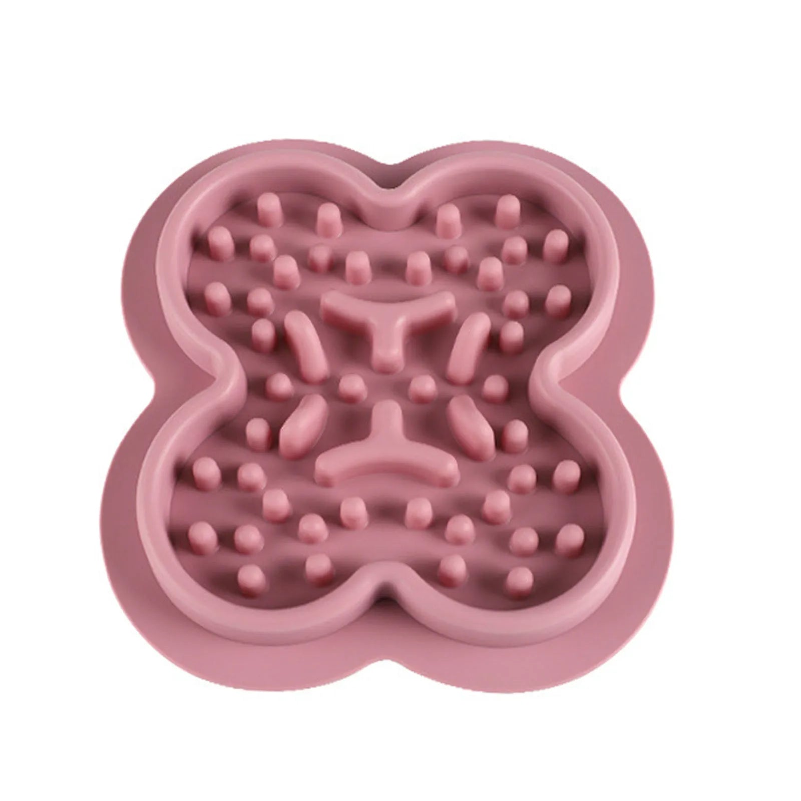 Silicone pet slow feeder licking pad with textured ridges, shown in blue colour